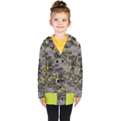 Marble Light Gray With Green Lime Veins Texture Floor Background Retro Neon 80s Style Neon Colors Print Luxuous Real Marble Kids  Double Breasted Button Coat by genx