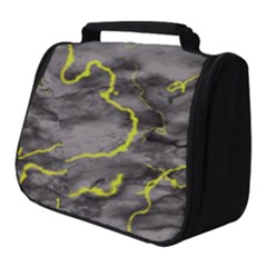 Marble Light Gray With Green Lime Veins Texture Floor Background Retro Neon 80s Style Neon Colors Print Luxuous Real Marble Full Print Travel Pouch (small) by genx
