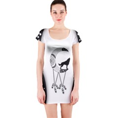 Wonderful Moon With Black Wolf Short Sleeve Bodycon Dress by FantasyWorld7