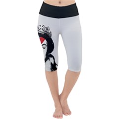 Banksy Graffiti Uk England God Save The Queen Elisabeth With David Bowie Rockband Face Makeup Ziggy Stardust Lightweight Velour Cropped Yoga Leggings by snek