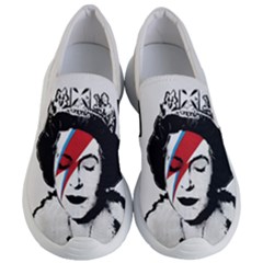 Banksy Graffiti Uk England God Save The Queen Elisabeth With David Bowie Rockband Face Makeup Ziggy Stardust Women s Lightweight Slip Ons by snek