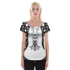 Cute Little Mandala Owl Cap Sleeve Top by FantasyWorld7