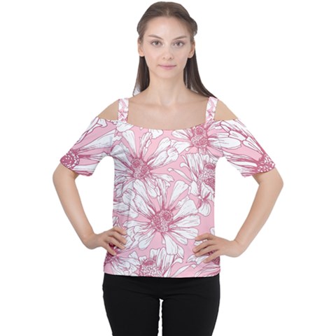 Pink Flowers Cutout Shoulder Tee by Sobalvarro
