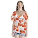Pattern Coquelicots  V-Neck Flutter Sleeve Top View1