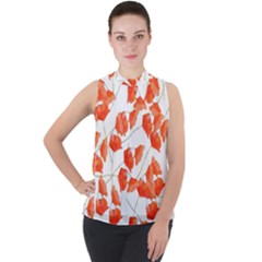Pattern Coquelicots  Mock Neck Chiffon Sleeveless Top by kcreatif