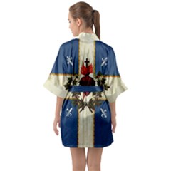 Quebec Flag Drapeau Québec Patriote Carillon Sacré-coeur Christian Catholic Old Vintage With Fleurs De Lys Half Sleeve Satin Kimono  by Quebec