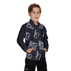 French France Fleur De Lys Metal Pattern Black And White Antique Vintage Black Rocker Kids  Windbreaker by Quebec