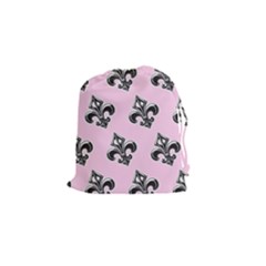French France Fleur De Lys Metal Pattern Black And White Antique Vintage Pink And Black Rocker Drawstring Pouch (small) by Quebec