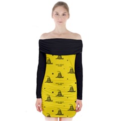 Gadsden Flag Don t Tread On Me Yellow And Black Pattern With American Stars Long Sleeve Off Shoulder Dress by snek