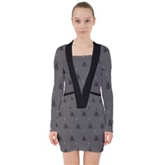 Gadsden Flag Don t Tread On Me Black And Gray Snake And Metal Gothic Crosses V-neck Bodycon Long Sleeve Dress by snek