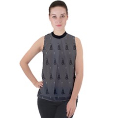 Gadsden Flag Don t Tread On Me Black And Gray Snake And Metal Gothic Crosses Mock Neck Chiffon Sleeveless Top by snek