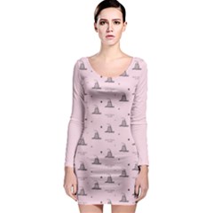 Gadsden Flag Standard Color Pink Gadsden Flag Pattern3 Stars K Gadsden Flag Pattern3 Black Background Long Sleeve Bodycon Dress by snek