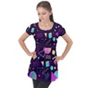 Retrowave Aesthetic vaporwave retro memphis pattern 80s design 3D geometric shapes Puff Sleeve Tunic Top View1