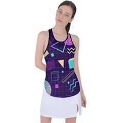 Retrowave Aesthetic Vaporwave Retro Memphis Pattern 80s Design 3d Geometric Shapes Racer Back Mesh Tank Top by genx
