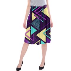Retrowave Aesthetic Vaporwave Retro Memphis Triangle Pattern 80s Yellow Turquoise Purple Midi Beach Skirt by genx