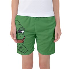 Pepe The Frog Smug Face With Smile And Hand On Chin Meme Kekistan All Over Print Green Women s Basketball Shorts by snek