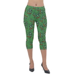 Pepe The Frog Perfect A-ok Handsign Pattern Praise Kek Kekistan Smug Smile Meme Green Background Lightweight Velour Capri Leggings  by snek