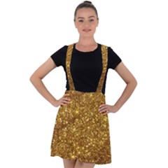 Gold Glitters Metallic Finish Party Texture Background Faux Shine Pattern Velvet Suspender Skater Skirt by genx