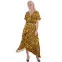 Gold Glitters metallic finish party texture background faux shine pattern Cross Front Sharkbite Hem Maxi Dress View1