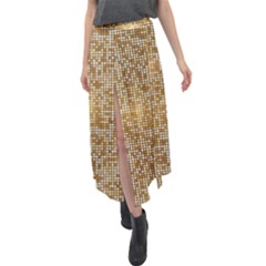 Retro Gold Glitters Golden Disco Ball Optical Illusion Velour Split Maxi Skirt by genx