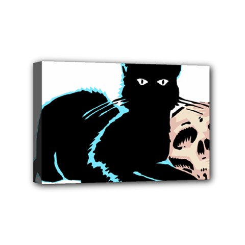 Black Cat & Halloween Skull Mini Canvas 6  X 4  (stretched) by gothicandhalloweenstore