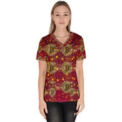 Block Chain Network Bitcoin Data Women s V-neck Scrub Top by Wegoenart