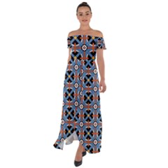 Pattern Weave Background Blue Red Black Off Shoulder Open Front Chiffon Dress by Vaneshart