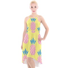 Summer Pineapple Seamless Pattern High-low Halter Chiffon Dress  by Sobalvarro