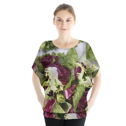 Salad Lettuce Vegetable Batwing Chiffon Blouse by Sapixe