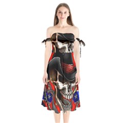 Confederate Flag Usa America United States Csa Civil War Rebel Dixie Military Poster Skull Shoulder Tie Bardot Midi Dress by Sapixe