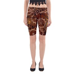 Steampunk Patter With Gears Yoga Cropped Leggings by FantasyWorld7