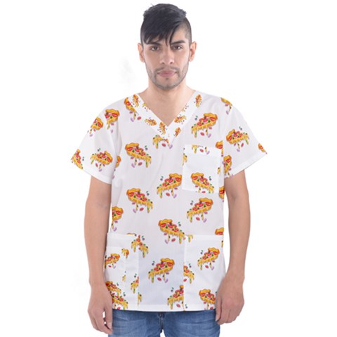 Pizza Pattern Men s V-neck Scrub Top by designsbymallika