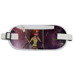 Little Fairy On A Swing With Dragonfly In The Night Rounded Waist Pouch by FantasyWorld7