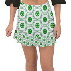 White Green Shapes Fishtail Mini Chiffon Skirt by Mariart