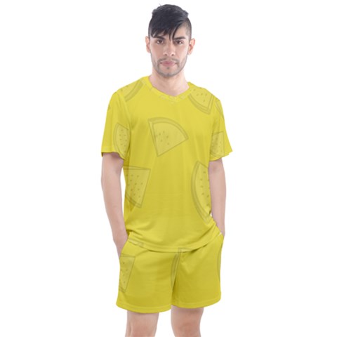 Yellow Pineapple Background Men s Mesh Tee And Shorts Set by HermanTelo