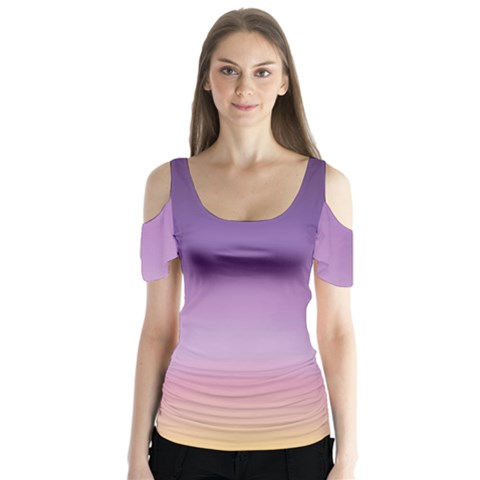 Sunset Evening Shades Butterfly Sleeve Cutout Tee  by designsbymallika