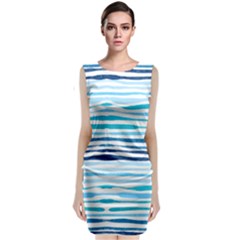 Blue Waves Pattern Classic Sleeveless Midi Dress by designsbymallika