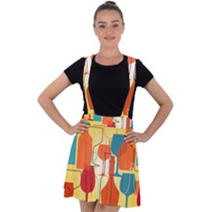 I Love Wine Velvet Suspender Skater Skirt by designsbymallika