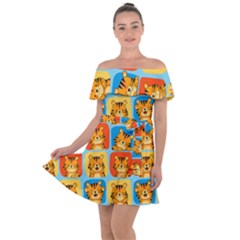 Cute Tiger Pattern Off Shoulder Velour Dress by designsbymallika