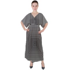 Maze Design Black White Background V-neck Boho Style Maxi Dress by HermanTelo