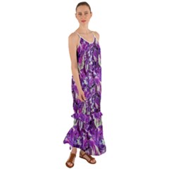 Botanical Violet Print Pattern 2 Cami Maxi Ruffle Chiffon Dress by dflcprintsclothing