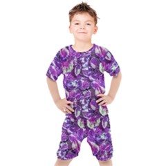 Botanical Violet Print Pattern 2 Kids  Tee And Shorts Set by dflcprintsclothing