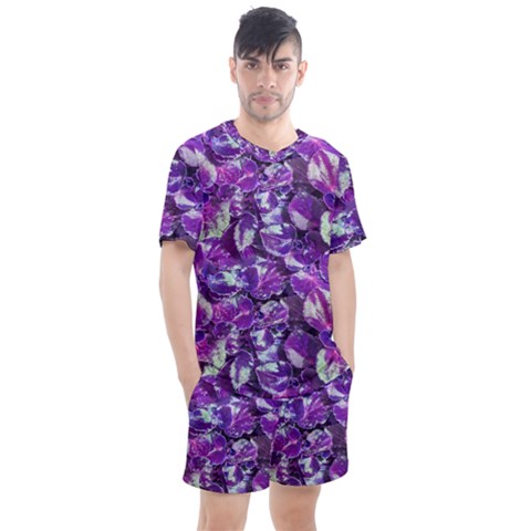 Botanical Violet Print Pattern 2 Men s Mesh Tee And Shorts Set by dflcprintsclothing