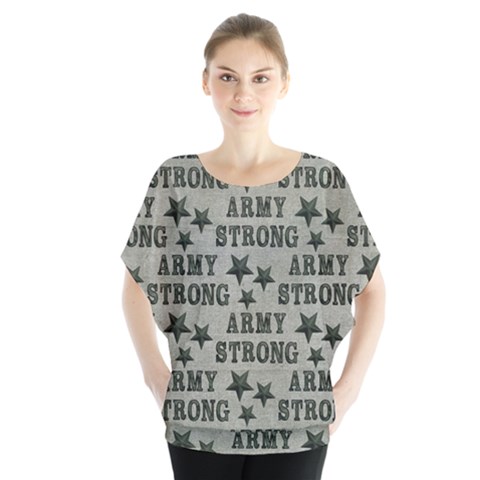 Army Stong Military Batwing Chiffon Blouse by McCallaCoultureArmyShop