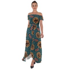 Christmas Seamless Pattern Off Shoulder Open Front Chiffon Dress by Vaneshart