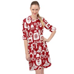 Christmas Seamless Pattern Icons Long Sleeve Mini Shirt Dress by Vaneshart