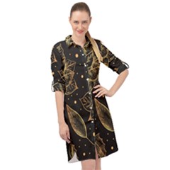 Christmas Pattern With Vintage Flowers Long Sleeve Mini Shirt Dress by Vaneshart