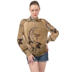 Deer On A Mooon High Neck Long Sleeve Chiffon Top by FantasyWorld7
