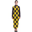 Checkerboard Pattern Black and Yellow Ancap Libertarian Turtleneck Maxi Dress View1