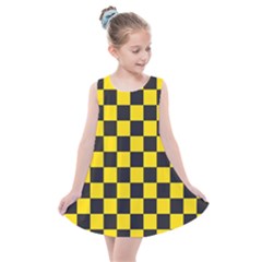 Checkerboard Pattern Black And Yellow Ancap Libertarian Kids  Summer Dress by snek